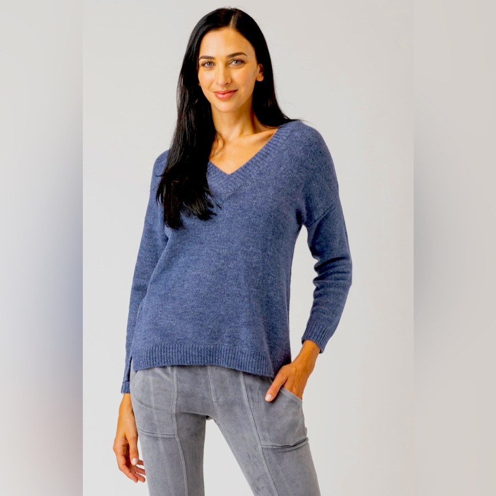XCVI Zoya V Neck Sweater, Naval Heather - Picture 1 of 1